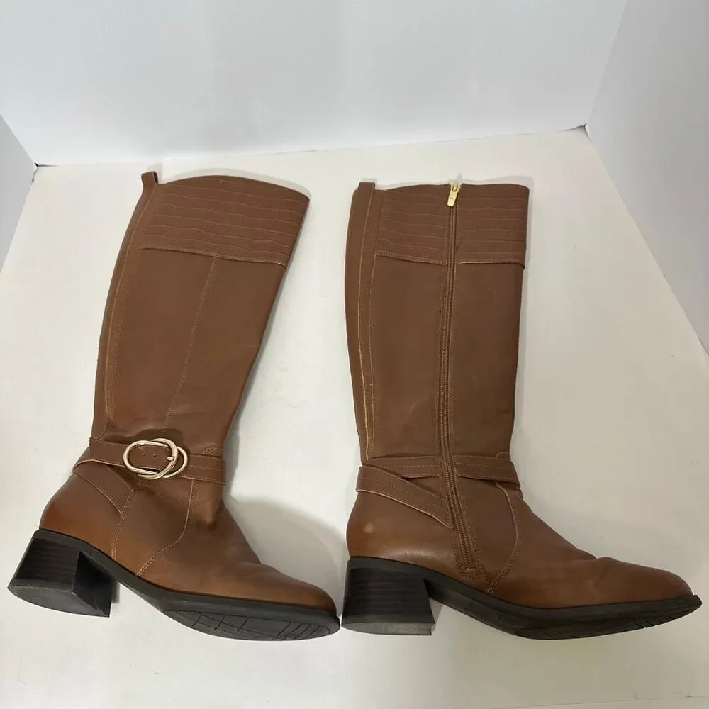 Marc Fisher Knee High Croc-Print Brown Boot | Women Size 6 ½ W